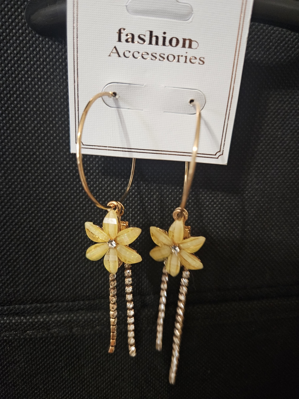 Yellow Flower Hoop Dangle Earrings